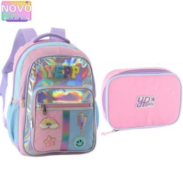 Imagem de Kit Mochila Holográfico Rainbow Feminina Com Estojo Escolar Juvenil - 
