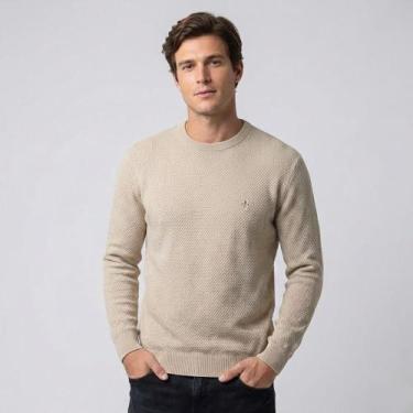 Imagem de Suéter Tricot Dudalina Textura Favo Ou26 Bege Masculino, GG