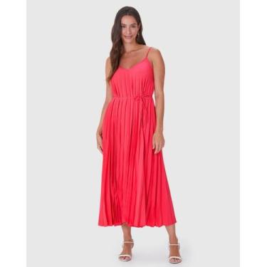 Imagem de Vestido Midi Feminino Decote V Alça Fina Em Tecido Plissado - Malwee