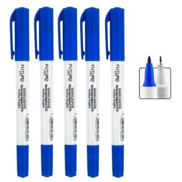 Imagem de 5 Marcador Caneta Permanente Multiuso Ponta Dupla Retroprojetor 2mm - 