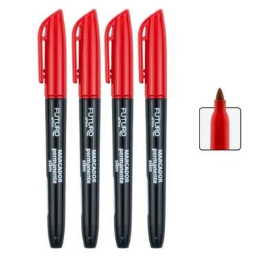 Imagem de Kit com 4 unidades Caneta Permanente Marcadora Slim Ponta Fina Para Or