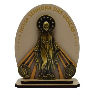 Imagem de Adorno de Mesa Nossa Senhora das Graças em metal ouro velho e mdf EFMD