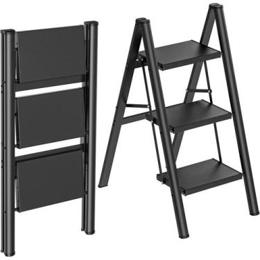 Imagem de Escada de Alumínio Dobrável HBTower de 3 Degraus, Capacidade de 150 kg