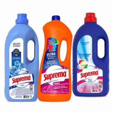 Imagem de Kit Lavanderia Suprema 3 Produtos Lava Roupas Multiação 3L Amaciante A