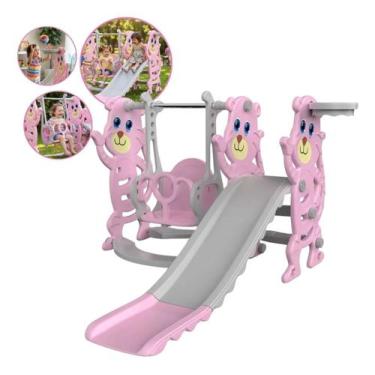 Imagem de Playground infantil multiatividades 3x1 balanço escorrega rosa bw462 -