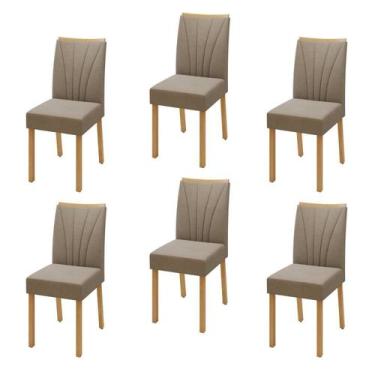 Imagem de Kit 6 Cadeiras de Jantar Estofadas Suede Tessera Pés em Madeira Maciça