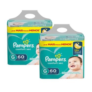 Imagem de Fralda Descartável Confort g com Tecnologia Extra Sec Pods e Canais de Ar para Pele Seca e Arejada 120 Unidades Pampers