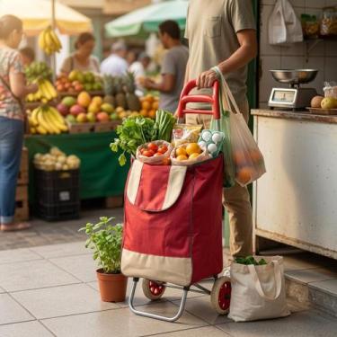 Imagem de Carrinho de Compras Feira Livre SuperMercado Estampado Cores Sortidas 
