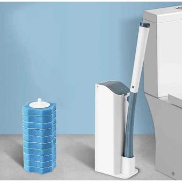 Imagem de Escova Descartável para Vaso Sanitário Parede Banheiro Modelo Completo Limpeza Profunda Cabeça de Esponja Alvejante
