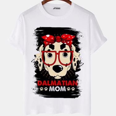 Imagem de Camiseta masculina Mamãe Dalmata Cachorro Desenho Camisa Blusa Branca Estampada