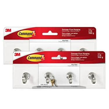 Imagem de Command Trilhos para chaveiros, Total de 2 chaves com 12 tiras de comando, 2 pacotes de 1 trilho, 4 ganchos para chaves em um tripé, organiza sem danos