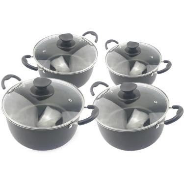 Imagem de Kit com 4 Panelas Caçarolas Tamanho Família Dona Chefa Anti Aderente Tampa de Vidro
