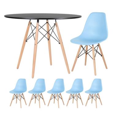 Imagem de KIT - Mesa redonda Eames 100 cm preto + 5 cadeiras Eiffel DSW