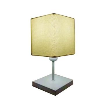 Imagem de Abajur Quadrado de Mesa Branco 15/13x13cm Algodão Crú Bivolt