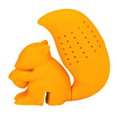 Imagem de Coador de chá em forma de esquilo de silicone, filtro infusor de chá fofo, folha aberta e preenchida, coloque o infusor na borda da xícara de chá, íngreme por alguns segundos e aproveite o chá (laranja)