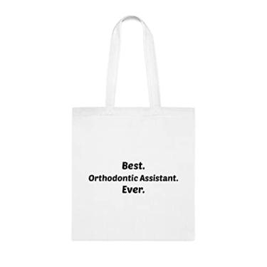 Imagem de Bolsa tote de assistente ortodôntico, Best Orthodontic Assistant Ever Bag, Presente de assistente ortodôntico, Bolsas reutilizáveis de assistente ortodôntico, Ideia de de Natal, Branco