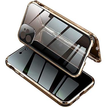 Imagem de KKFAUS Capa magnética anti-peep compatível com iPhone 12 Pro Max 6,7 polegadas, capa de adsorção magnética de corpo inteiro de 360 graus protetor de tela de privacidade de dupla face (cor: dourado)