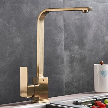 Imagem de Torneira giratória de 360 ​​graus para montagem em deck de água quente e fria torneira misturadora de alavanca única guindaste quadrado, ouro, china