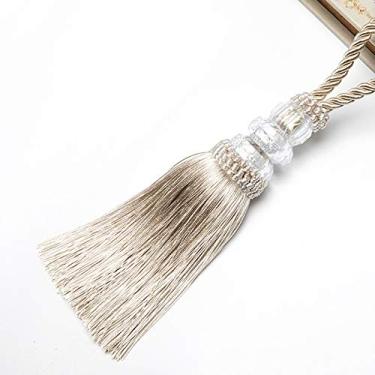 Imagem de 2 peças miçangas de cristal borla franja pendurada corda trançada borlas pingente DIY chave borla guarnição armário de cortina decoração de casa, bege, 2 peças