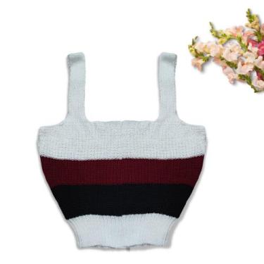 Imagem de Cropped Feminino Listrado Lã Croche Tricot Moda Feminina - Bellucy Mod
