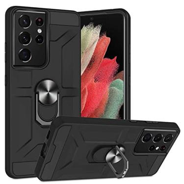 Imagem de YINGDAFENG Capa para Samsung Galaxy S22, capa protetora de camada dupla à prova de choque de grau militar com anel de metal giratório de 360° integrado, capa protetora robusta de corpo inteiro, preta