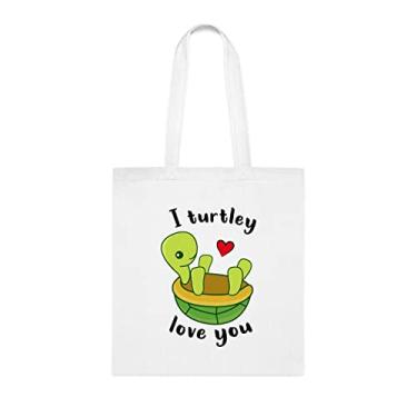 Imagem de Sacola I Turtley Love You, presente divertido, bolsa de ombro, bolsas reutilizáveis, cesta de Natal de aniversário, ideia de presente, Branco