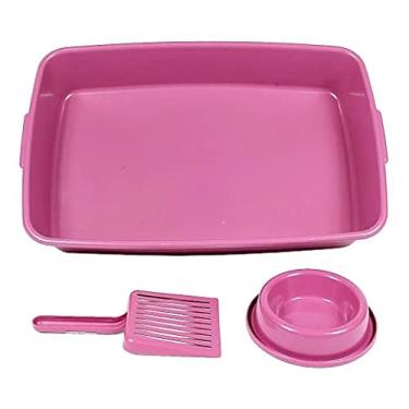 Imagem de Caixa de areia para Gatos com Pazinha e comedouro - Rosa