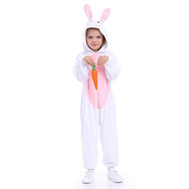 Imagem de Fantasia de coelhinho da Páscoa para crianças, pijamas de coelho, peça única, pequeno-2 peças, branco ((para altura 114-127 cm)