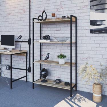 Imagem de Estante para Livros Industrial Aço 4 Prateleiras 146x80cm Active Yescasa Carvalho