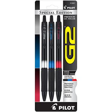Imagem de Pilot, Canetas de gel G2 edição especial premium, ponta fina 0,7 mm, preta, azul, vermelha, pacote com 3