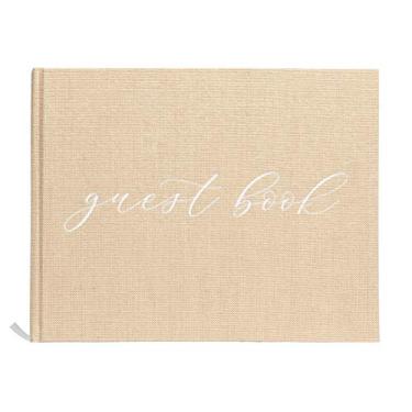 Imagem de Pearhead Livro de visitas de casamento de linho com escrita branca - decoração de casamento elegante clássica, perfeita para chás de panela e casamentos, inclui caneta para convidados - 100 páginas,