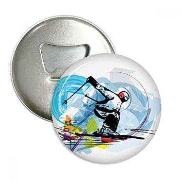 Imagem de Ilustração de Esqui de Atletas de Esportes de Inverno Freestyle Abridor de Garrafas Imã de Geladeira Emblema Multifuncional