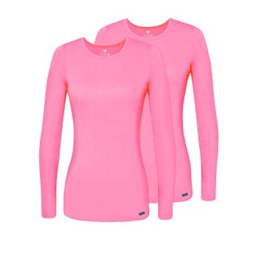 Imagem de Adar Underscrubs para mulheres, pacote com 2 – Camiseta confortável de manga comprida, Neon Pink, Large