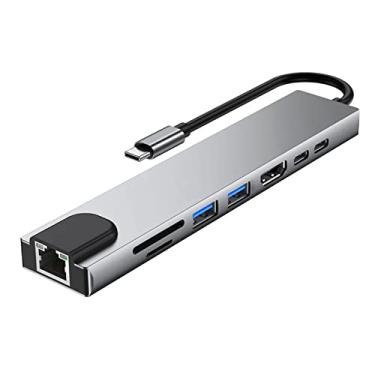 Imagem de 8-IN-1 USB C Hub Tipo-C Docking Station Adaptador Multiport com 4K HD RJ45 Ethernet USB 3.0 PD Leitor de Cartão SD TF Porta de Carregamento Compatível com Chromebook Matebook
