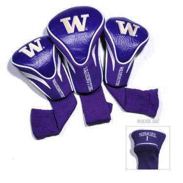Imagem de Team Golf Capas de cabeça NCAA Washington Huskies Contour Golf Club (3 unidades) numeradas 1, 3 e X, serve para motoristas de grandes dimensões, clubes de utilidade, resgate e Fairway, forrado com veludo para proteção extra do clube