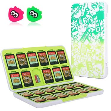 Imagem de Caixa de cartão de jogo para Nintendo Switch, organizador de jogos Switch, 2 tampas de chave de joystick, 24 micro slots de cartão SD, revestimento de borracha macia para proteção total, portátil e leve, fechamento de adsorção. (Branco+Azul)