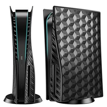 Imagem de Mooroer Acessórios de substituição de placas PS5 para console PS5 preto PS5, capa frontal para PS5, compatível com console PlayStation 5, edição de disco, rígida, à prova de choque, antiarranhões e