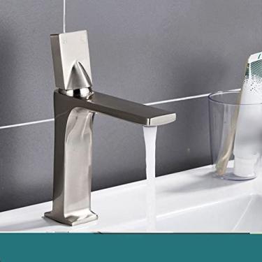 Imagem de Torneira de banheiro cromada preta, curta ou alta, misturadora de água quente e fria, torneira de guindaste, montagem no convés, torneiras, lavagem com água macia, curta de níquel