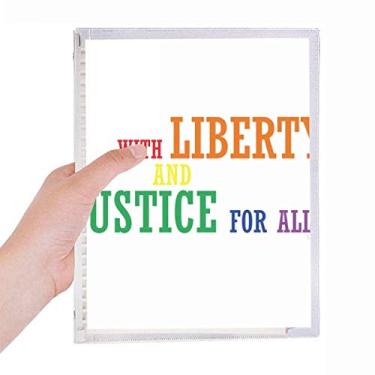 Imagem de Caderno LGBT com bandeira do arco-íris Liberdade e Justiça com folhas soltas e diário recarregável