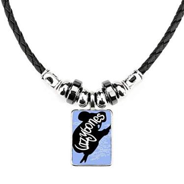 Imagem de DIYthinker Colar de bicho-preguiça preto contorno natural joia Torque pingente de corda de couro