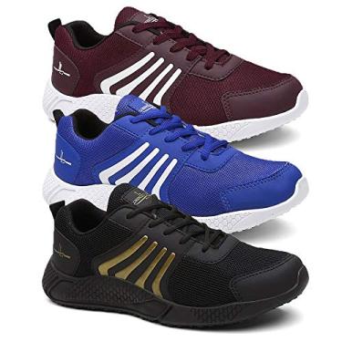 Imagem de Kit 3 Pares Tenis Masculino Running Boost Super Leve - Vermelho/Dourado/Azul - 43