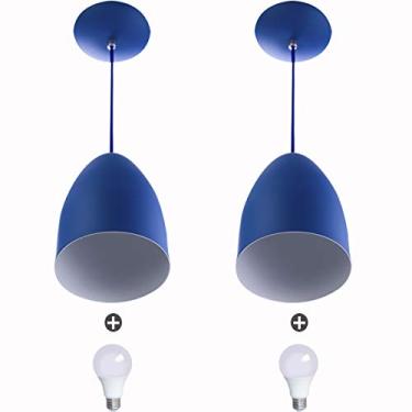 Imagem de Kit 2 Lustre Pendente Cone De Alumínio 20x14cm Azul + Lampada