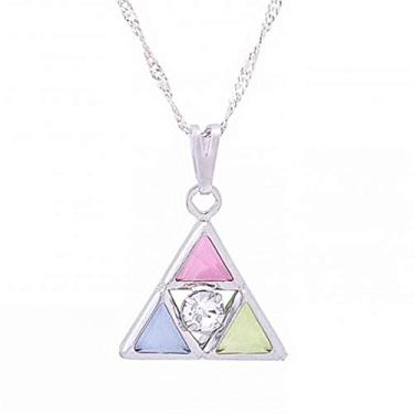 Imagem de Colar Triângulo com Pedras Coloridas 15mm - Sunshine Cristais Cor:Prata