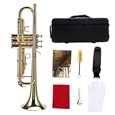 Imagem de Trompete padrão de latão dourado, conjunto de instrumentos de trompete de latão bb profissional várias cores, kit de trompete de latão acessório com estojo rígido, luvas, bocal, graxa (ouro)