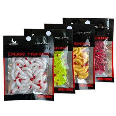 Imagem de 200 peças de iscas de pesca Maggots, iscas de minhoca de pão, iscas artificiais de plástico macio com cheiro realista para lago de água salgada e água salgada, acessórios de pesca ao ar livre, todas as 4 cores