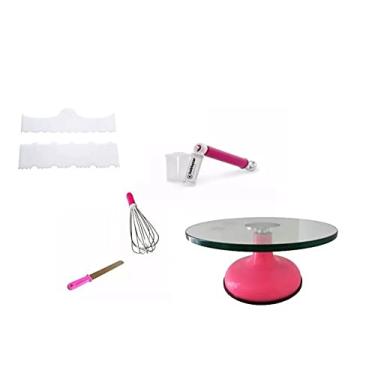 Imagem de Bailarina Giratória De Vidro Rosa + Acessórios Confeitaria (Espátula decorativa + Pulverizador + Espátula Pink e Batedor Pink)