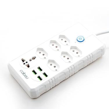 Imagem de Extensão Tomada, Régua Tomada, Régua de Energia, 6 Tomadas, 4 Interfaces USB, 1 Tomada Universal, Cabo de Alimentação de 1,9 metros, Suporte a Tensão de 110-220V, Potência de 2500W, Branco