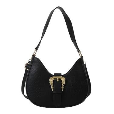 Imagem de Mulheres Bolsa de Ombro em Couro PU Bolsa Satchel Bolsa Vintage Faculdade Bolsa Transversal Bolsa Mensageiro de Trabalho (Black)