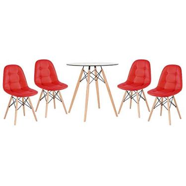Imagem de Loft7, Kit Mesa de vidro Eames 70 cm + 4 cadeiras Eames Botonê Vermelho