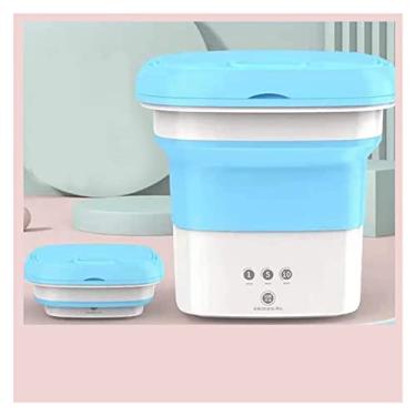 Imagem de Poderosa máquina de lavar portátil pequena máquina de lavar roupa interior portátil com balde de drenagem meias arruela de roupas acampamento mini máquina de lavar dobrável eletrodomésticos (cor: azul 3)